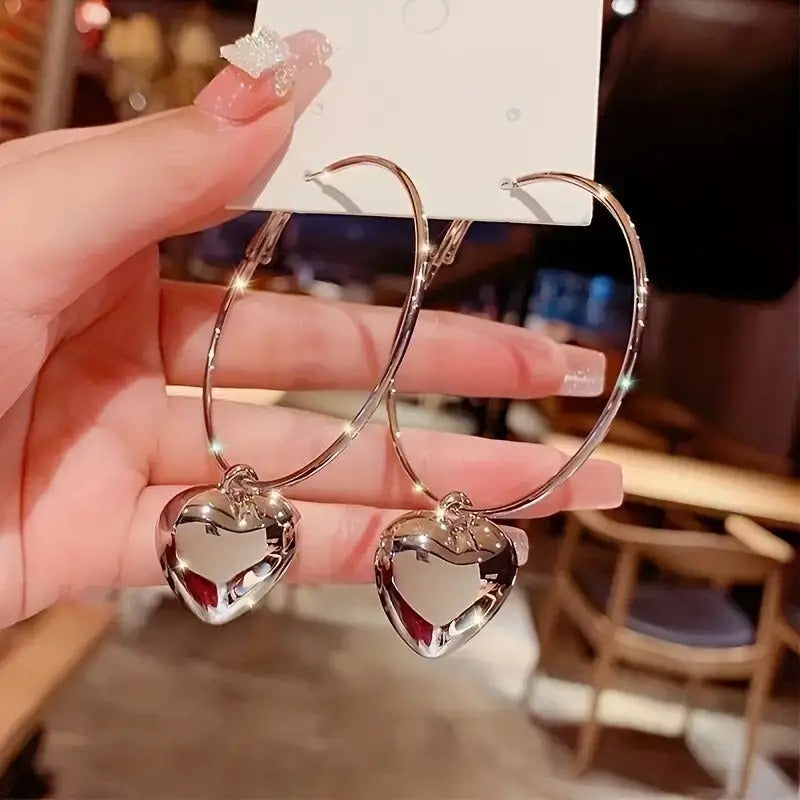 Circular hollow heart large earrings Heart shaped earrings