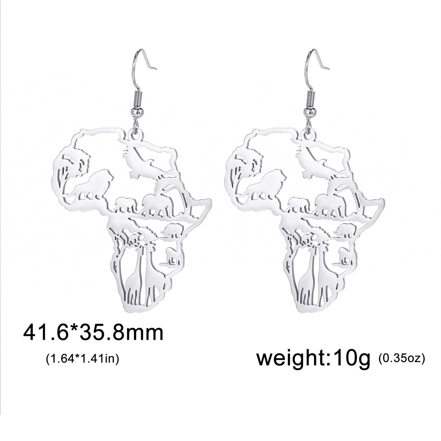 African Map Women's Pendant Earrings Animal Elephant Giraffe Tassel Earrings Stainless Steel