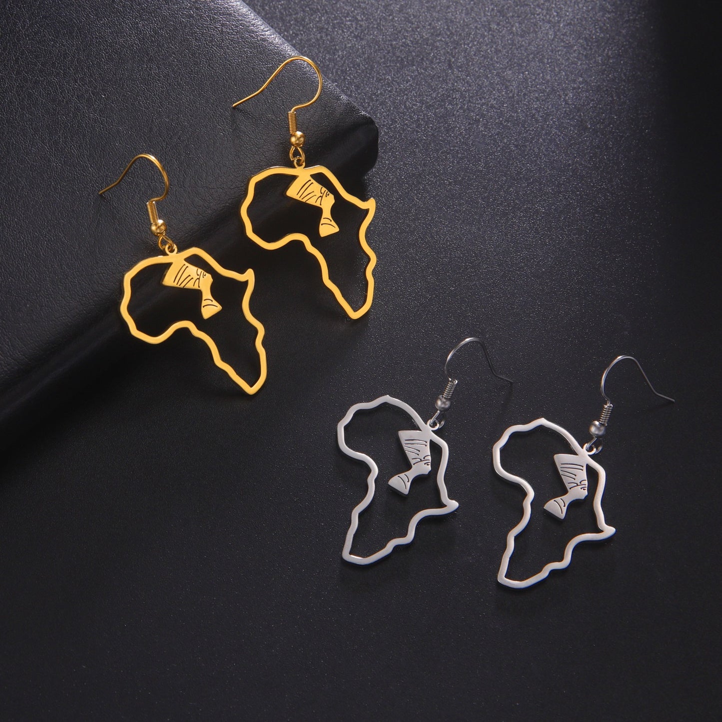 Cutting and hollowed out African map pendant pendant earrings stainless steel women's earrings