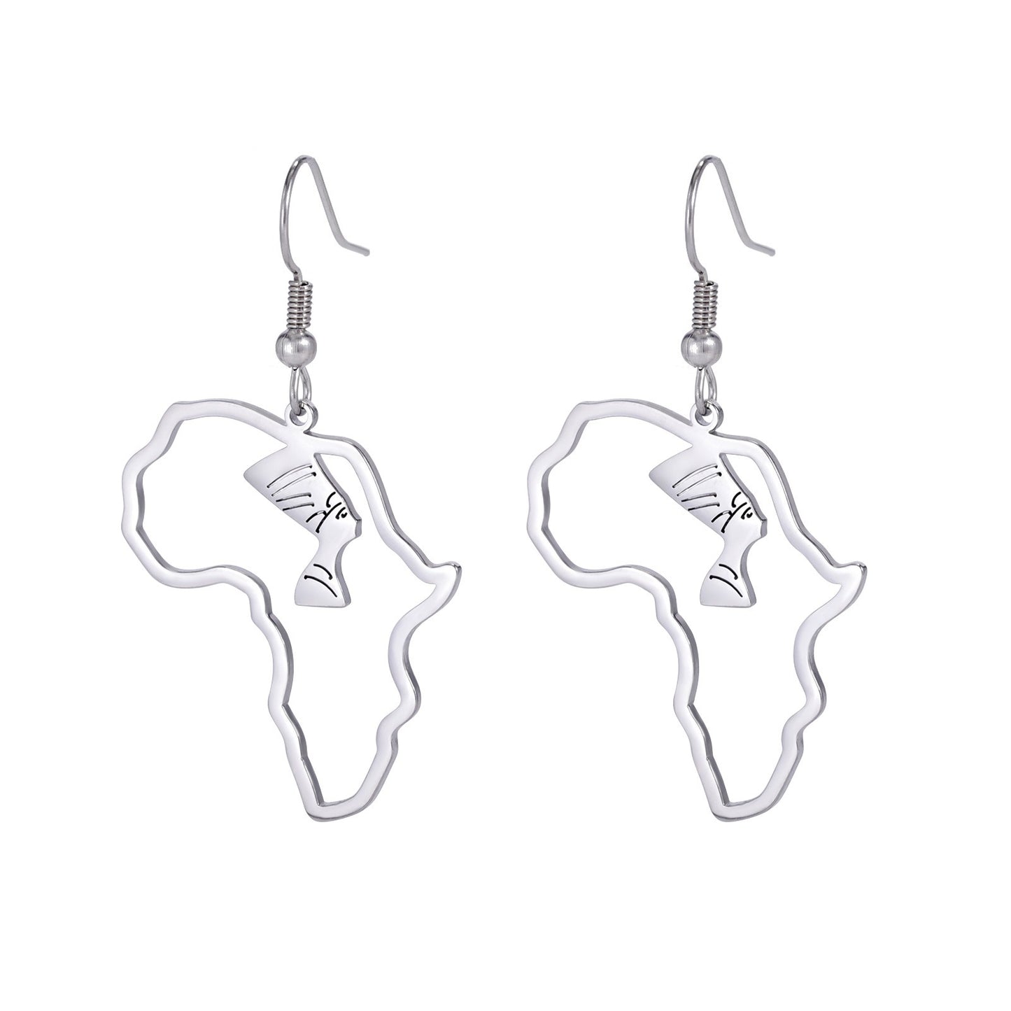 Cutting and hollowed out African map pendant pendant earrings stainless steel women's earrings