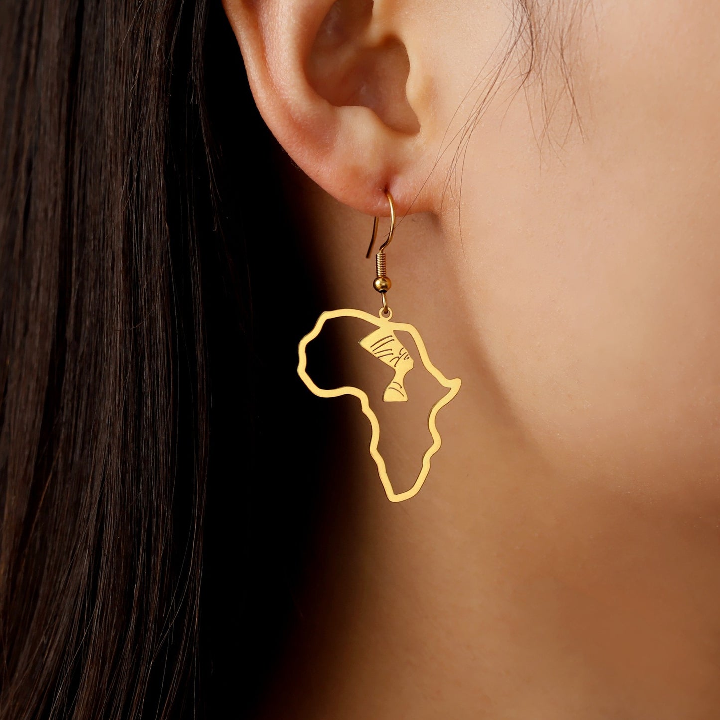 Cutting and hollowed out African map pendant pendant earrings stainless steel women's earrings