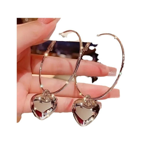 Circular hollow heart large earrings Heart shaped earrings