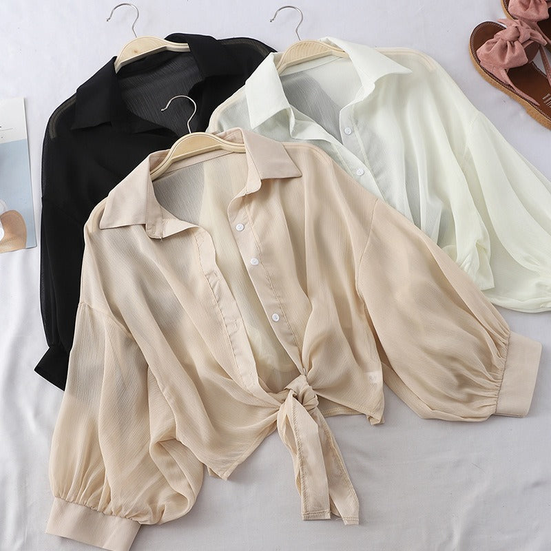 Wearing summer sun protection clothes on top of a cardigan for women, wearing a camisole thin jacket for women