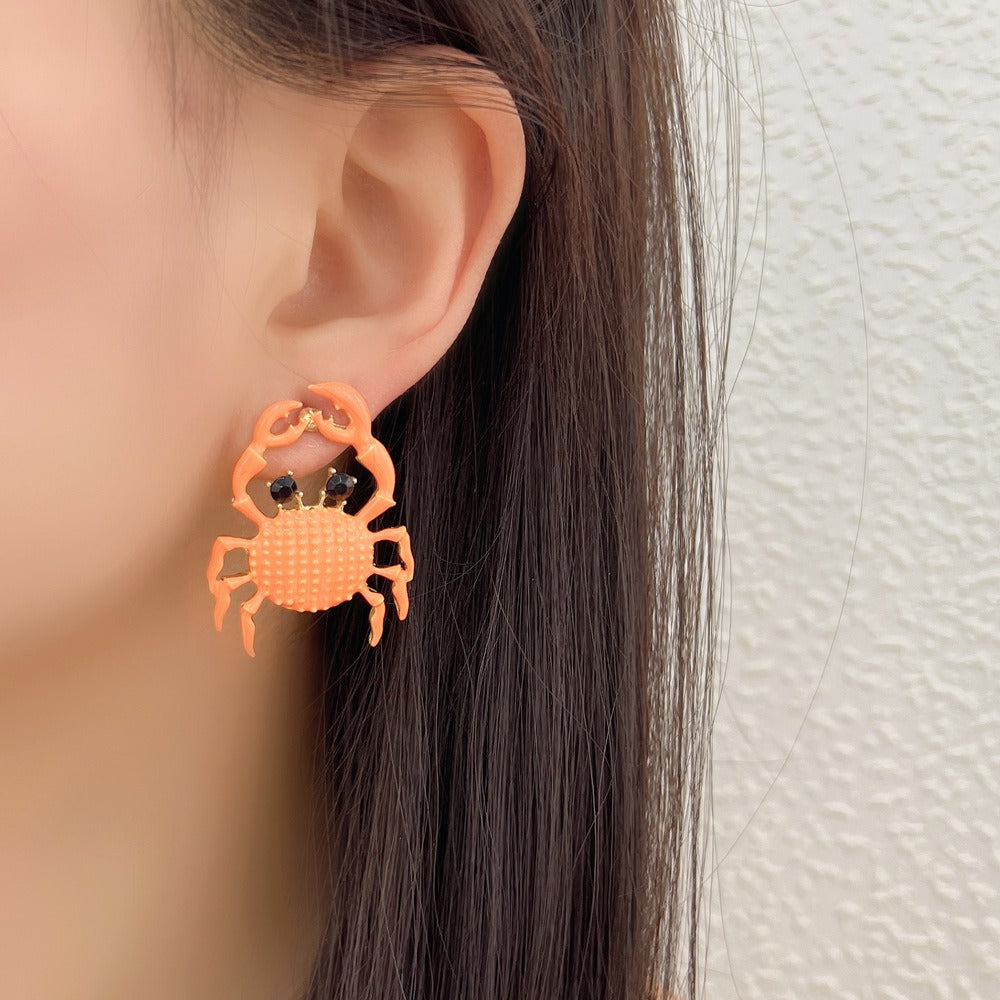 Colorful oil drop creative cute cartoon little crab alloy earrings with personality and fun