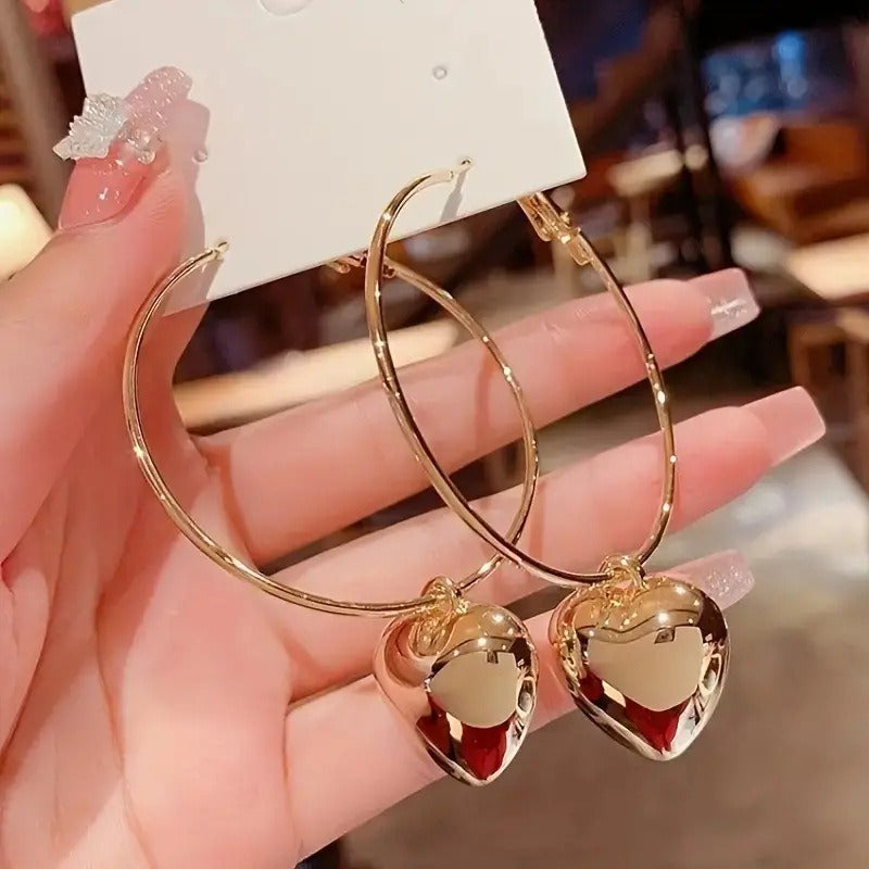 Circular hollow heart large earrings Heart shaped earrings