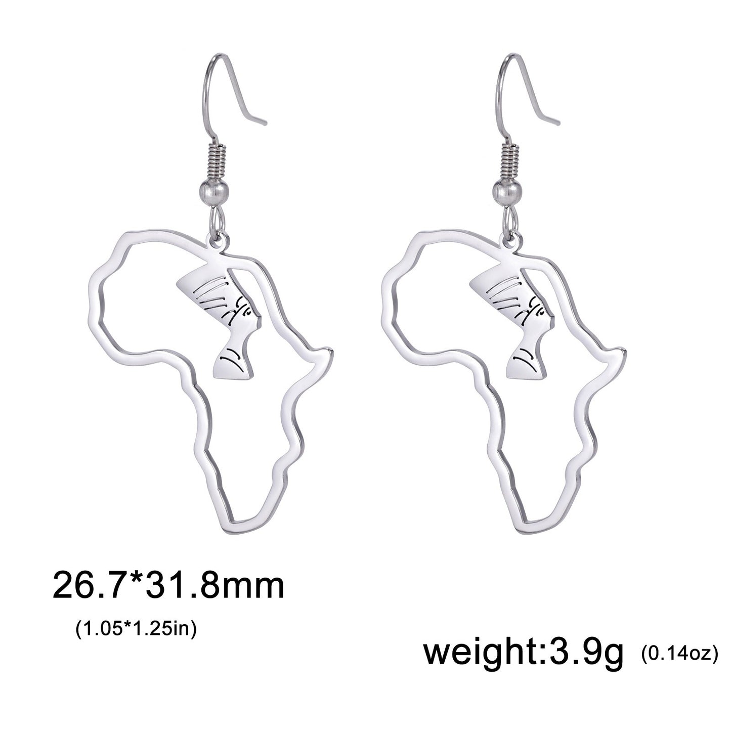 Cutting and hollowed out African map pendant pendant earrings stainless steel women's earrings